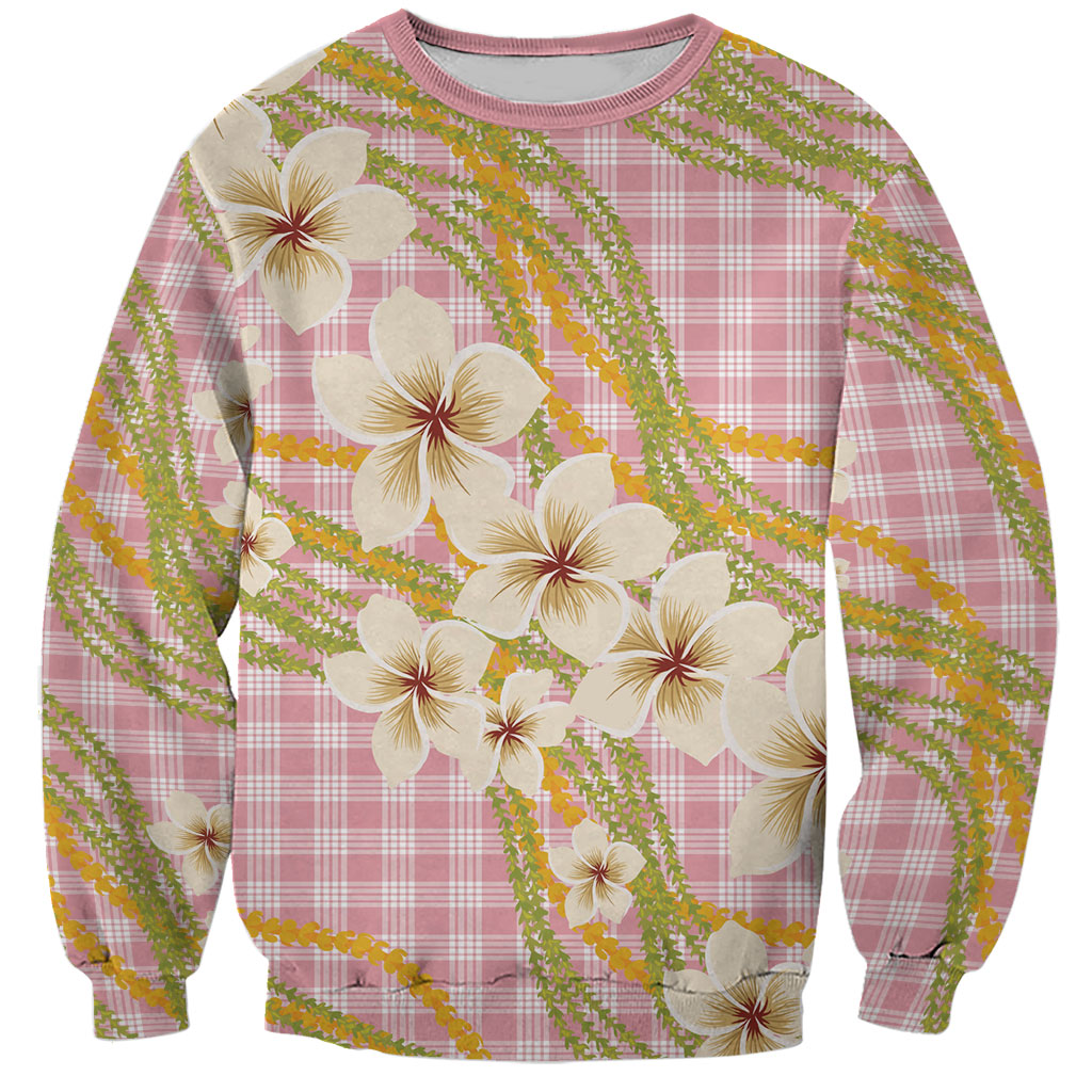 Akala Hamele Palaka Plumeria Sweatshirt Puakenikeni and Maile Lei