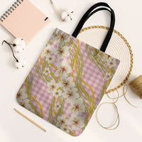 Akala Hamele Palaka Plumeria Tote Bag Puakenikeni and Maile Lei