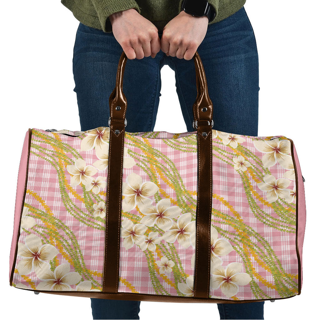 Akala Hamele Palaka Plumeria Travel Bag Puakenikeni and Maile Lei