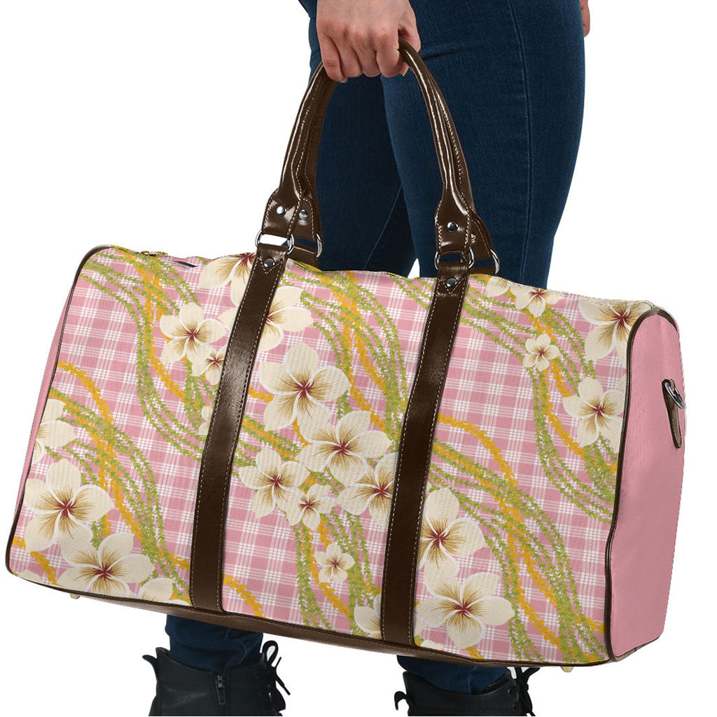 Akala Hamele Palaka Plumeria Travel Bag Puakenikeni and Maile Lei