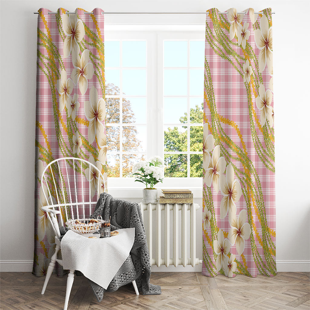 Akala Hamele Palaka Plumeria Window Curtain Puakenikeni and Maile Lei