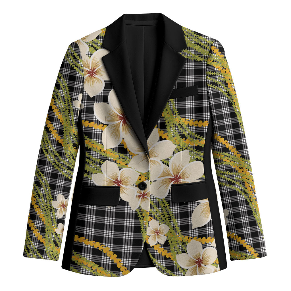 Ele'ele Hawai'i Palaka Plumeria Blazer Puakenikeni and Maile Lei LT9 Unisex Black - Polynesian Pride