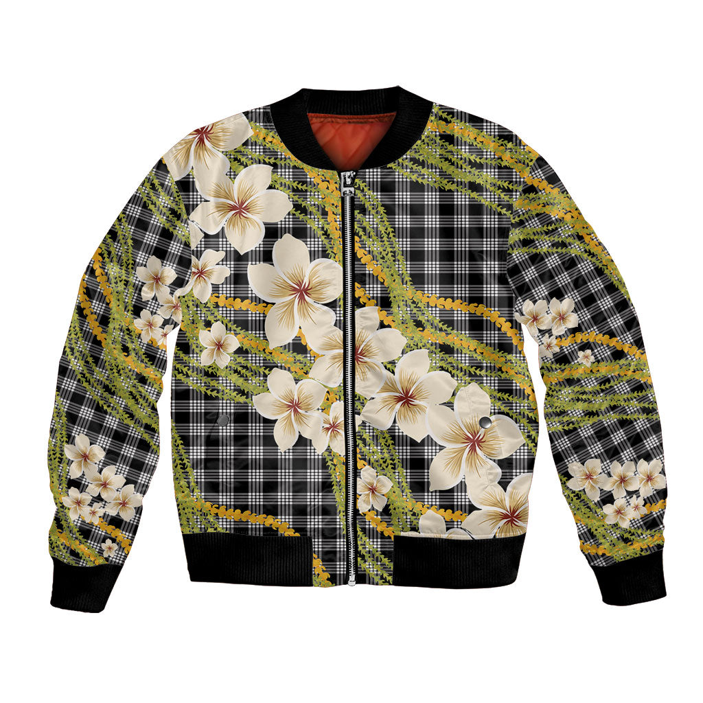 Ele'ele Hawai'i Palaka Plumeria Bomber Jacket Puakenikeni and Maile Lei