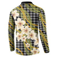 Ele'ele Hawai'i Palaka Plumeria Button Sweatshirt Puakenikeni and Maile Lei