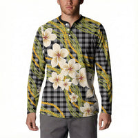 Ele'ele Hawai'i Palaka Plumeria Button Sweatshirt Puakenikeni and Maile Lei