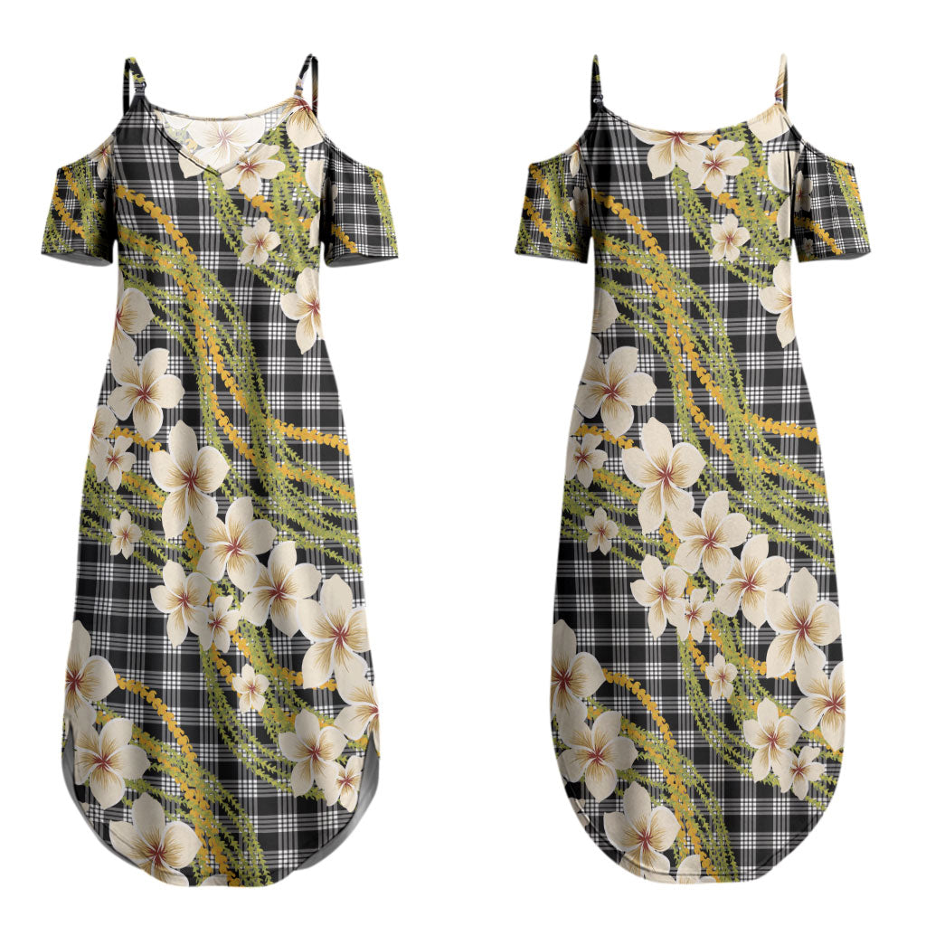 Ele'ele Hawai'i Palaka Plumeria Couples Matching Summer Maxi Dress and Hawaiian Shirt Puakenikeni and Maile Lei