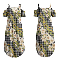 Ele'ele Hawai'i Palaka Plumeria Couples Matching Summer Maxi Dress and Hawaiian Shirt Puakenikeni and Maile Lei