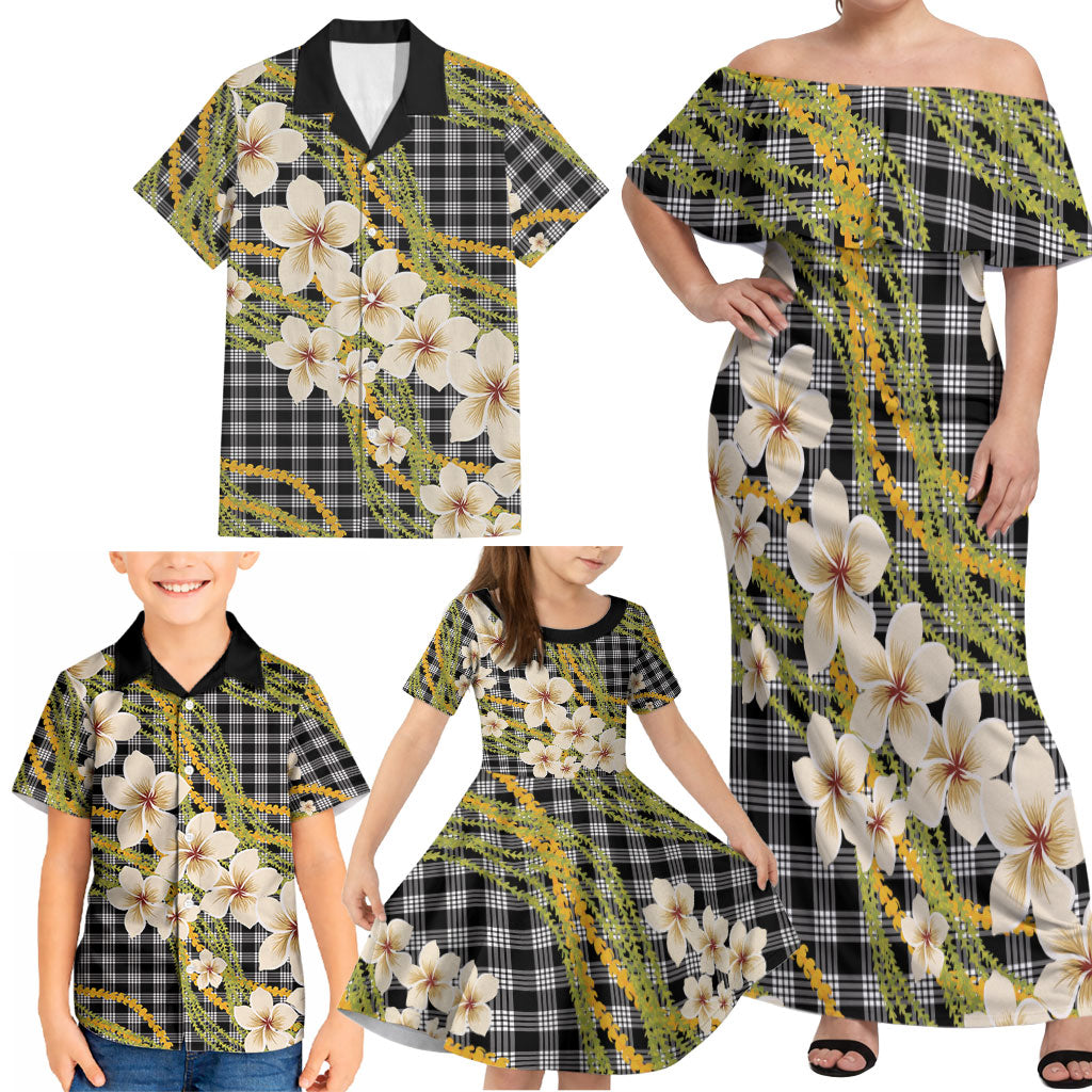 Ele'ele Hawai'i Palaka Plumeria Family Matching Off Shoulder Maxi Dress and Hawaiian Shirt Puakenikeni and Maile Lei LT9 - Polynesian Pride