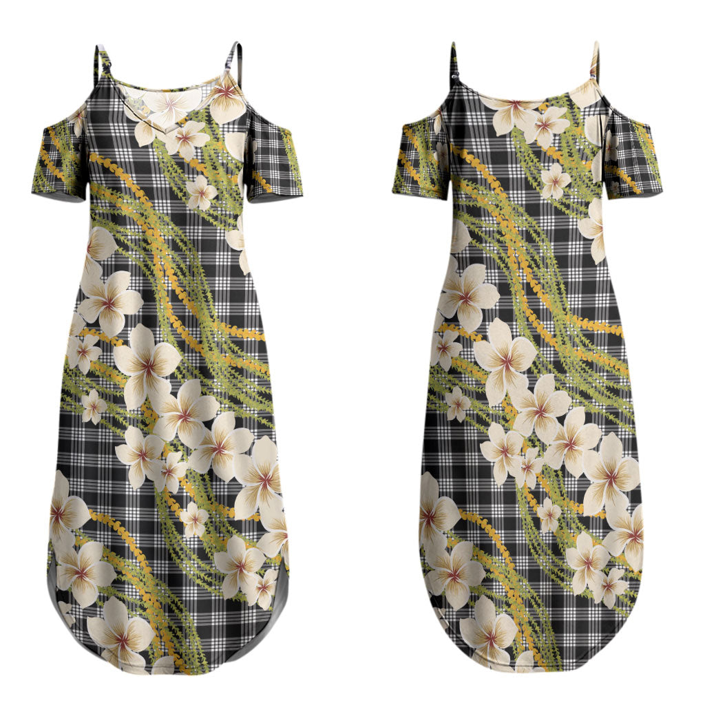 Ele'ele Hawai'i Palaka Plumeria Family Matching Summer Maxi Dress and Hawaiian Shirt Puakenikeni and Maile Lei