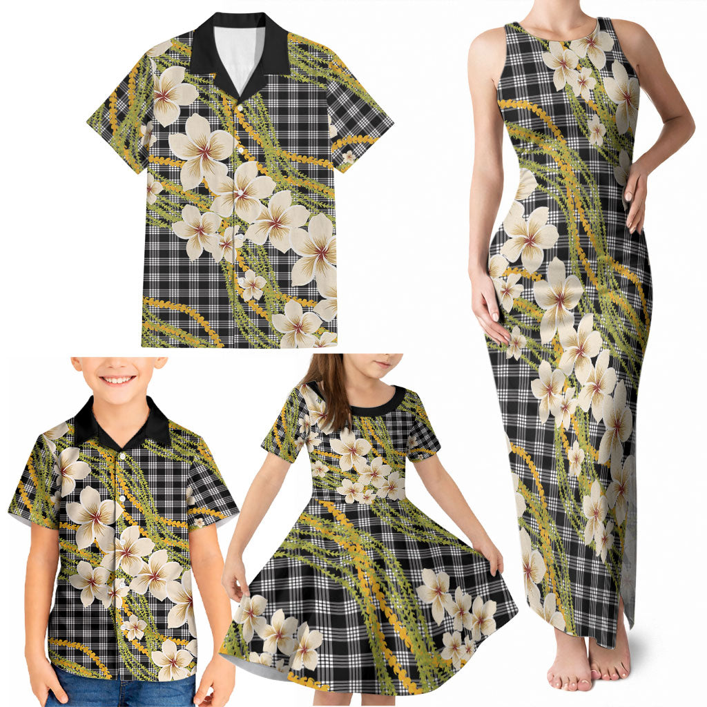 Ele'ele Hawai'i Palaka Plumeria Family Matching Tank Maxi Dress and Hawaiian Shirt Puakenikeni and Maile Lei