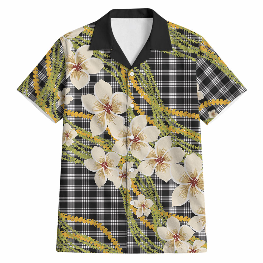 Ele'ele Hawai'i Palaka Plumeria Hawaiian Shirt Puakenikeni and Maile Lei