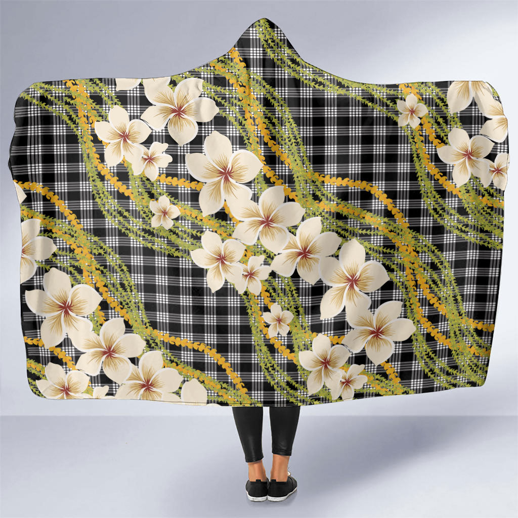 Ele'ele Hawai'i Palaka Plumeria Hooded Blanket Puakenikeni and Maile Lei