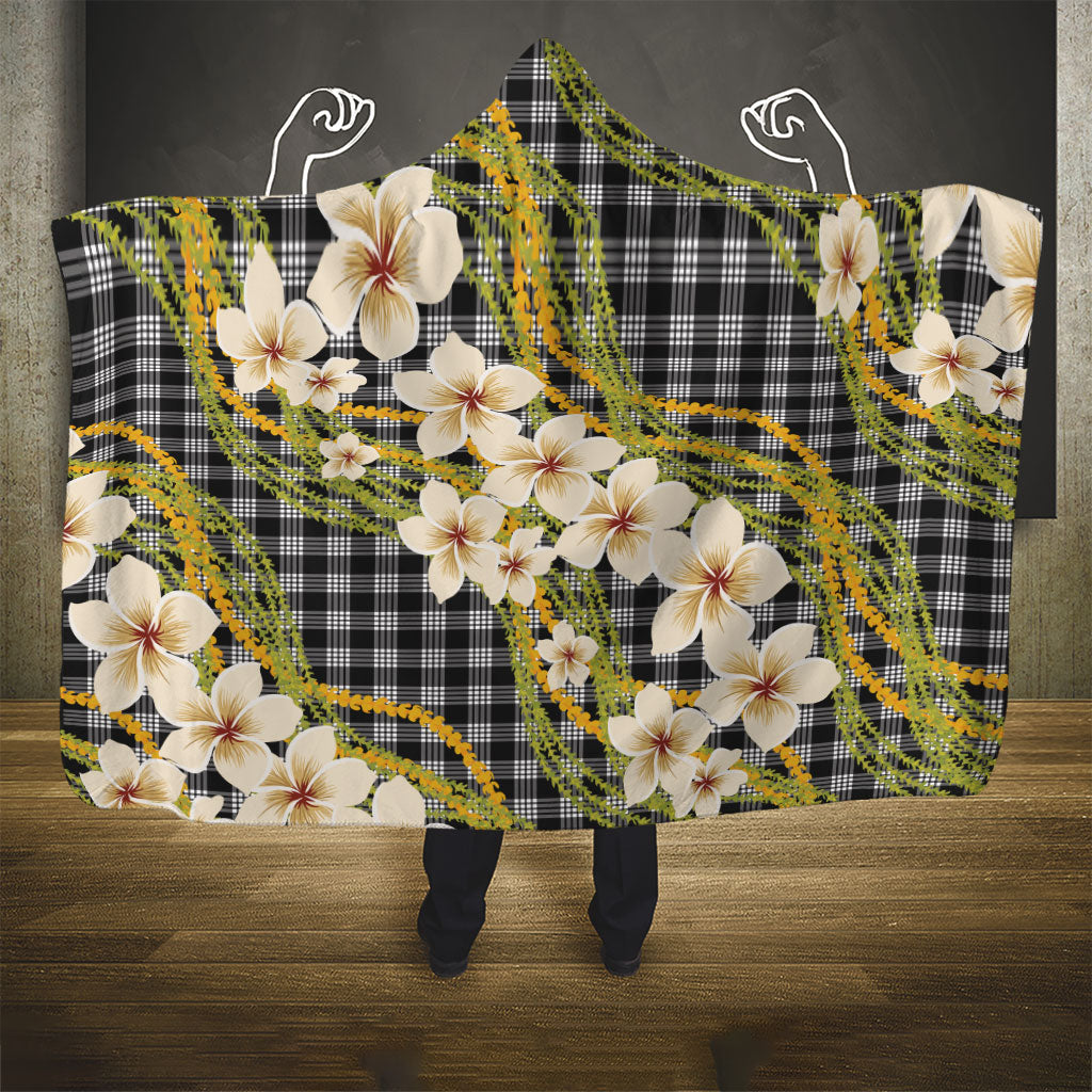 Ele'ele Hawai'i Palaka Plumeria Hooded Blanket Puakenikeni and Maile Lei