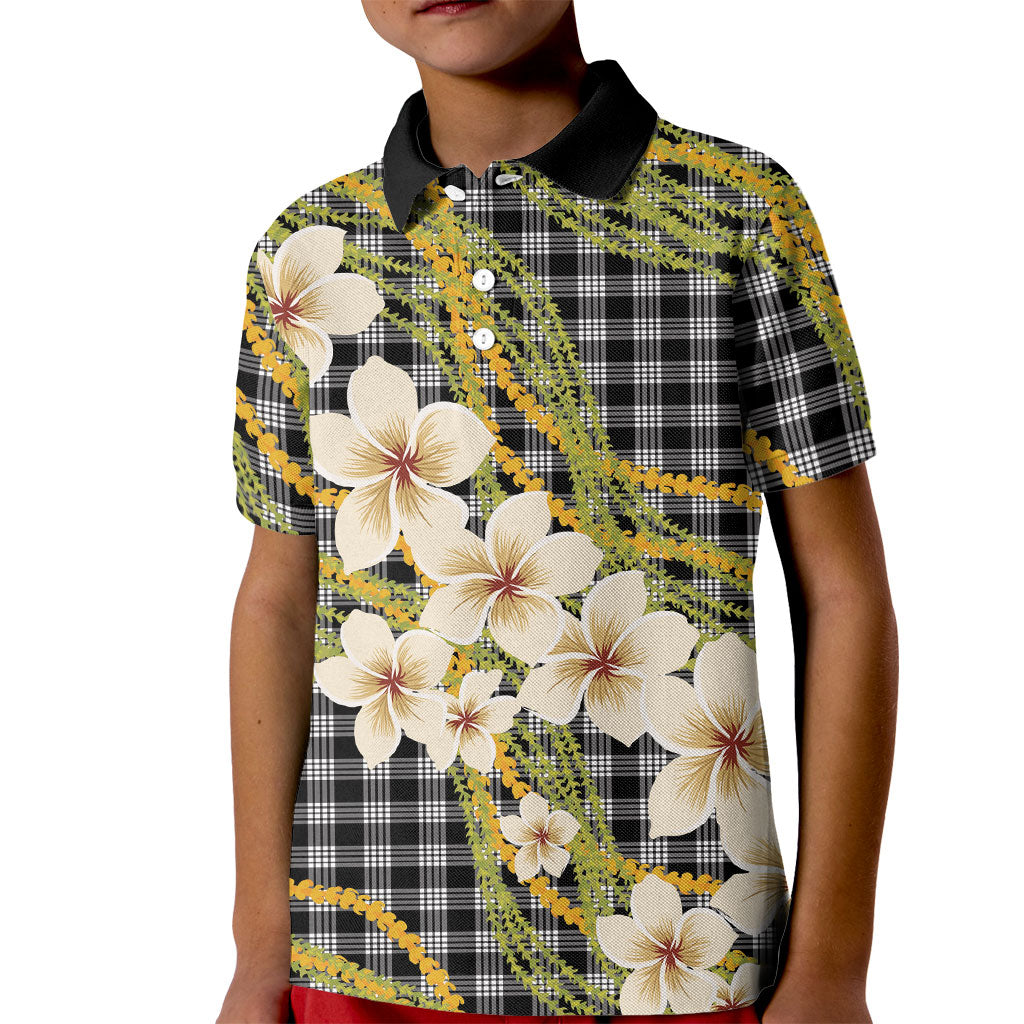 Ele'ele Hawai'i Palaka Plumeria Kid Polo Shirt Puakenikeni and Maile Lei