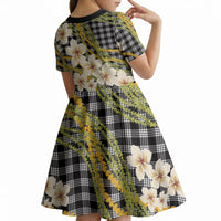 Ele'ele Hawai'i Palaka Plumeria Kid Short Sleeve Dress Puakenikeni and Maile Lei