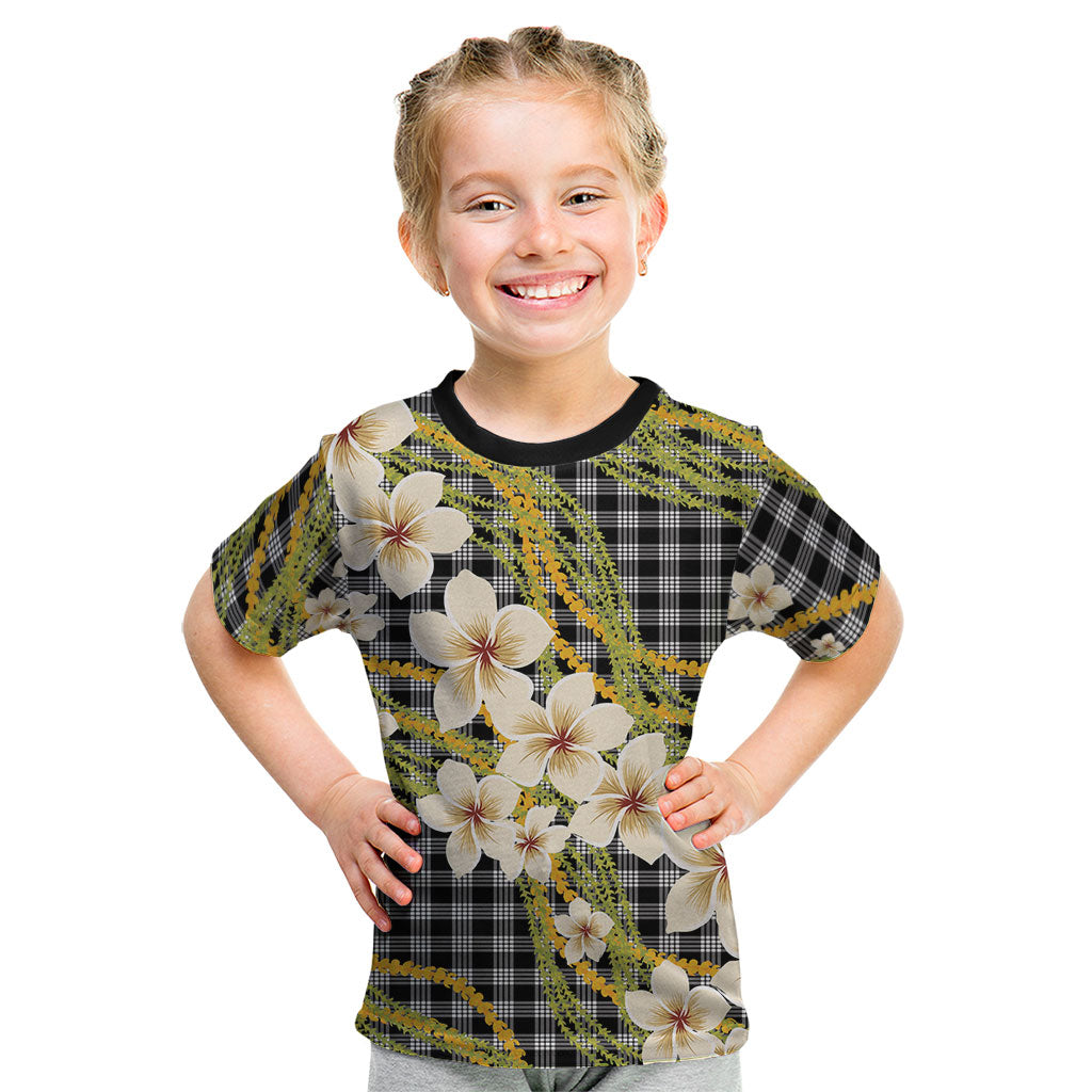 Ele'ele Hawai'i Palaka Plumeria Kid T Shirt Puakenikeni and Maile Lei