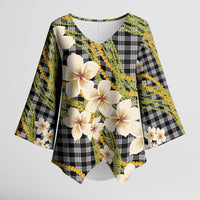 Ele'ele Hawai'i Palaka Plumeria Kimono Sleeve Blouse Puakenikeni and Maile Lei