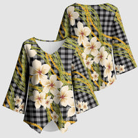 Ele'ele Hawai'i Palaka Plumeria Kimono Sleeve Blouse Puakenikeni and Maile Lei