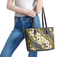 Ele'ele Hawai'i Palaka Plumeria Leather Tote Bag Puakenikeni and Maile Lei