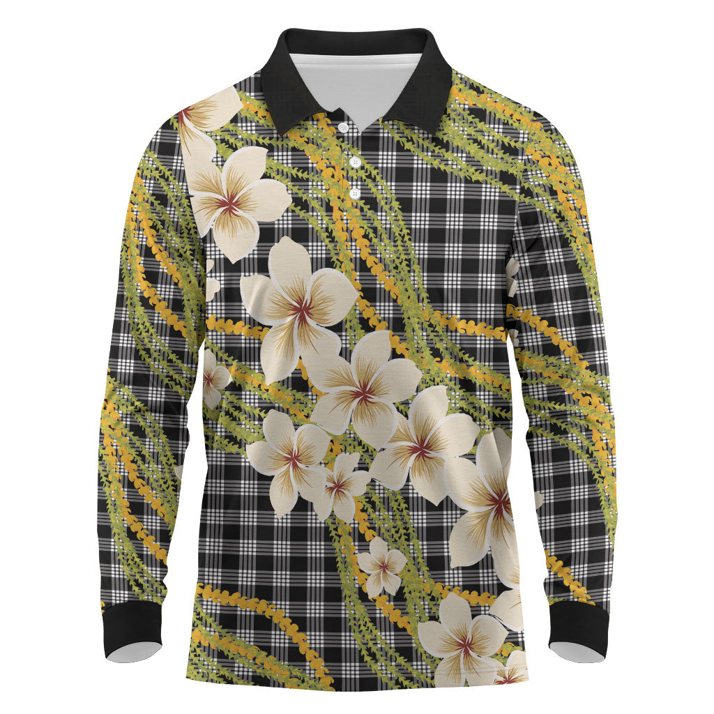 Ele'ele Hawai'i Palaka Plumeria Long Sleeve Polo Shirt Puakenikeni and Maile Lei