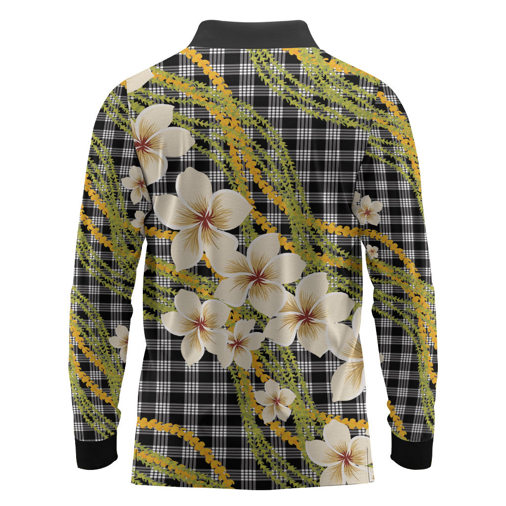 Ele'ele Hawai'i Palaka Plumeria Long Sleeve Polo Shirt Puakenikeni and Maile Lei