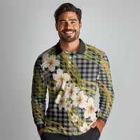 Ele'ele Hawai'i Palaka Plumeria Long Sleeve Polo Shirt Puakenikeni and Maile Lei