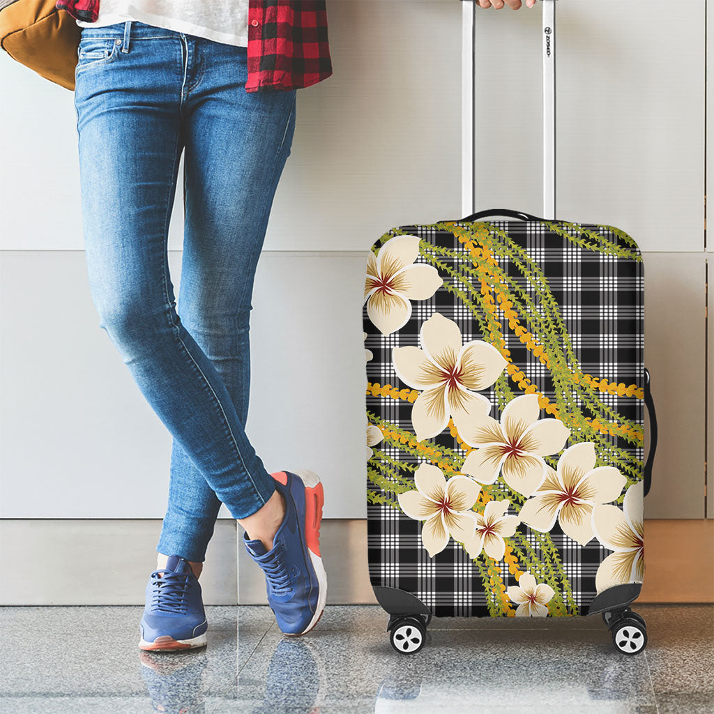 Ele'ele Hawai'i Palaka Plumeria Luggage Cover Puakenikeni and Maile Lei