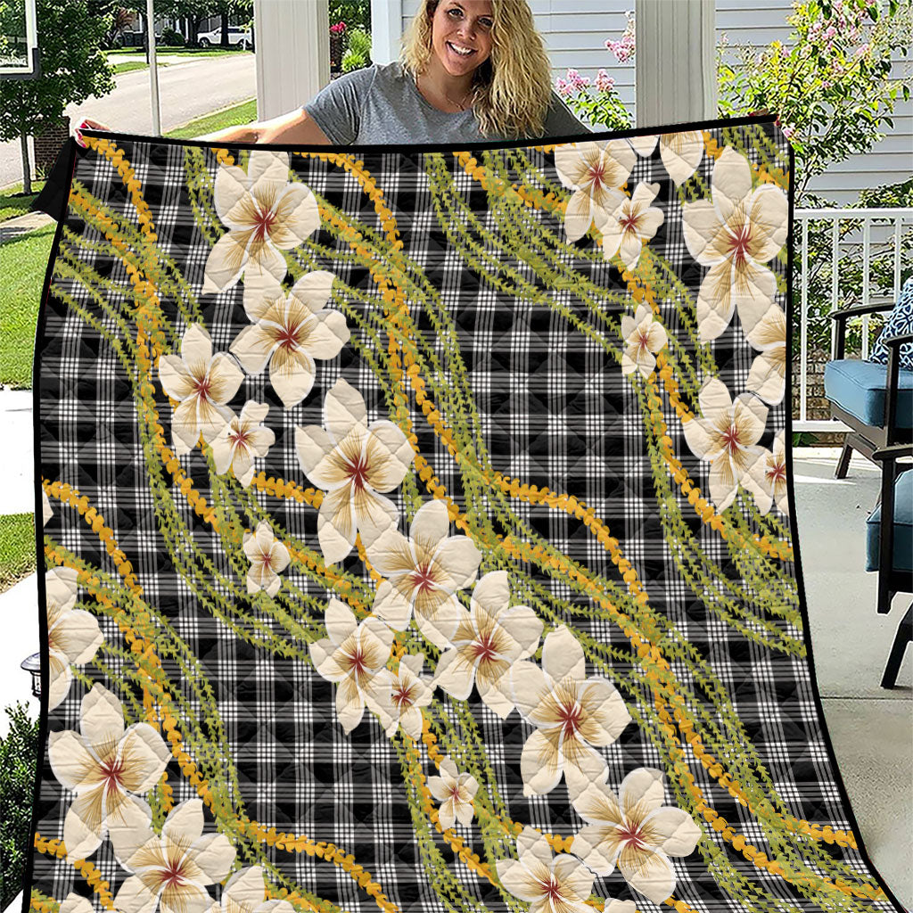 Ele'ele Hawai'i Palaka Plumeria Quilt Puakenikeni and Maile Lei