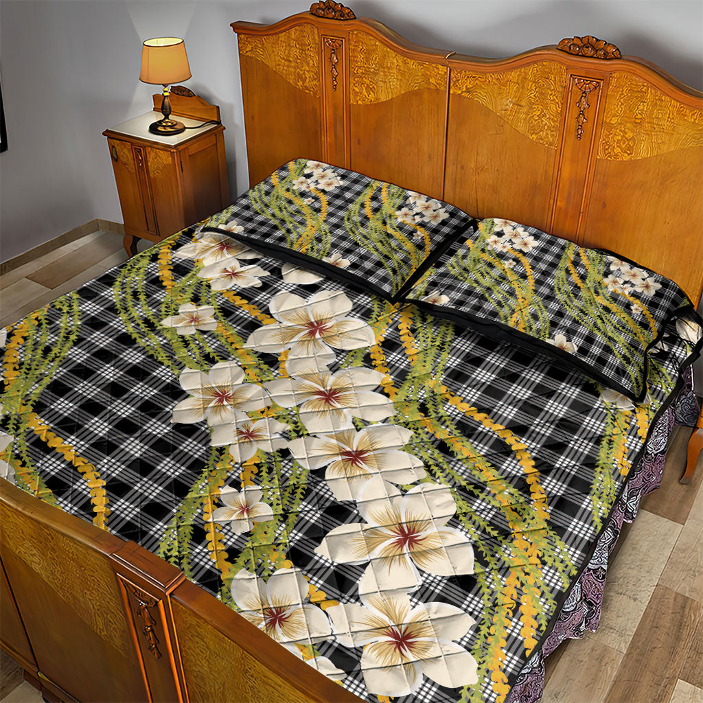 Ele'ele Hawai'i Palaka Plumeria Quilt Bed Set Puakenikeni and Maile Lei