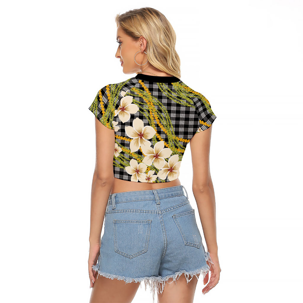 Ele'ele Hawai'i Palaka Plumeria Raglan Cropped T Shirt Puakenikeni and Maile Lei