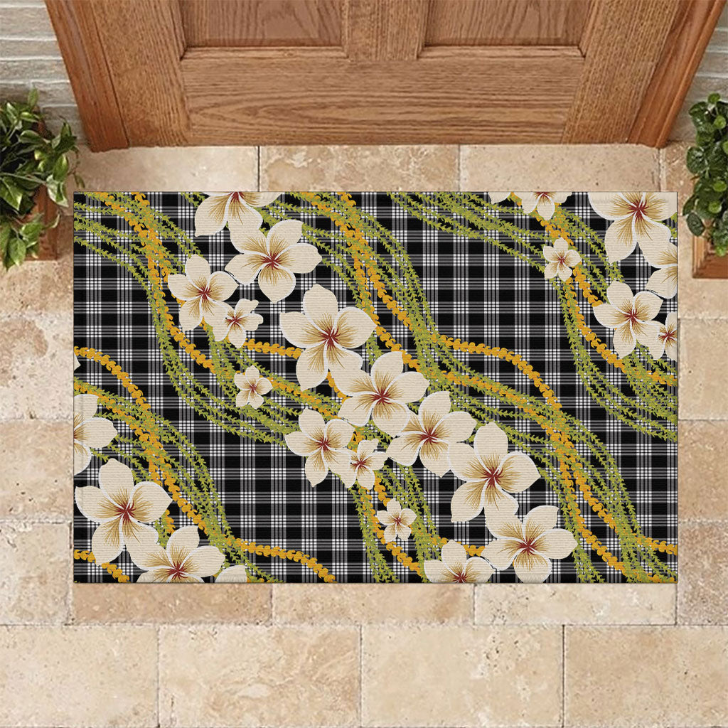 Ele'ele Hawai'i Palaka Plumeria Rubber Doormat Puakenikeni and Maile Lei