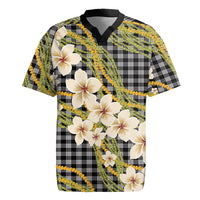 Ele'ele Hawai'i Palaka Plumeria Rugby Jersey Puakenikeni and Maile Lei