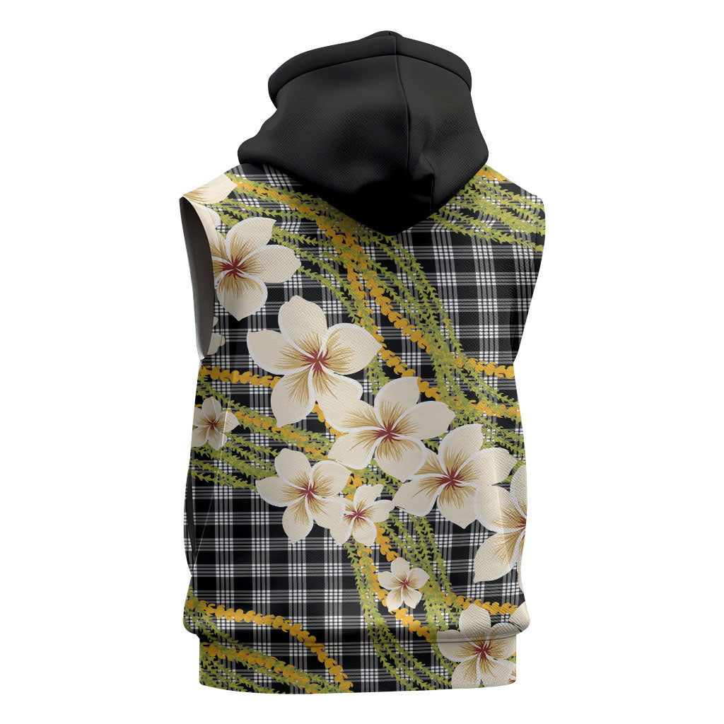 Ele'ele Hawai'i Palaka Plumeria Sleeveless Hoodie Puakenikeni and Maile Lei