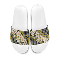 Ele'ele Hawai'i Palaka Plumeria Slide Sandals Puakenikeni and Maile Lei