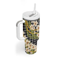 Ele'ele Hawai'i Palaka Plumeria Tumbler With Handle Puakenikeni and Maile Lei