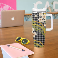 Ele'ele Hawai'i Palaka Plumeria Tumbler With Handle Puakenikeni and Maile Lei