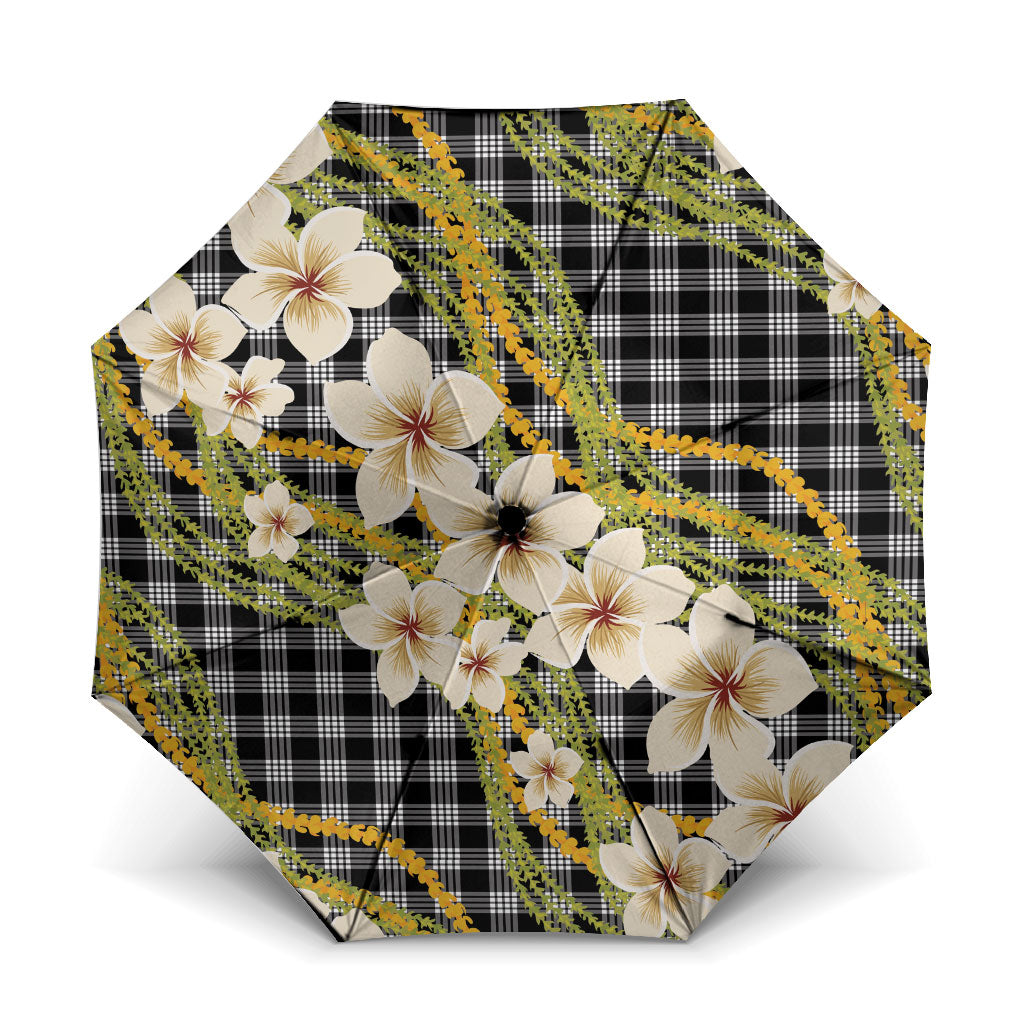 Ele'ele Hawai'i Palaka Plumeria Umbrella Puakenikeni and Maile Lei