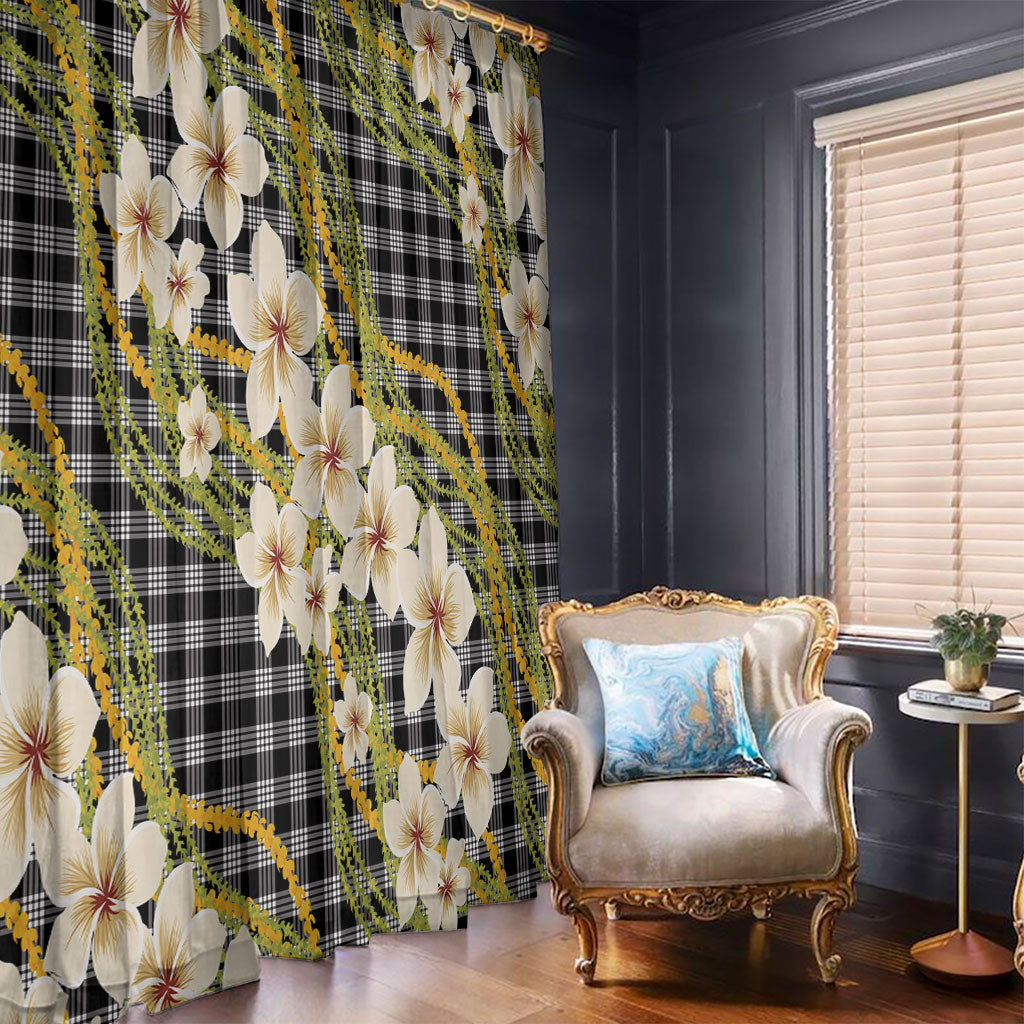 Ele'ele Hawai'i Palaka Plumeria Window Curtain Puakenikeni and Maile Lei