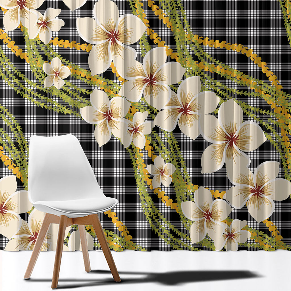 Ele'ele Hawai'i Palaka Plumeria Window Curtain Puakenikeni and Maile Lei