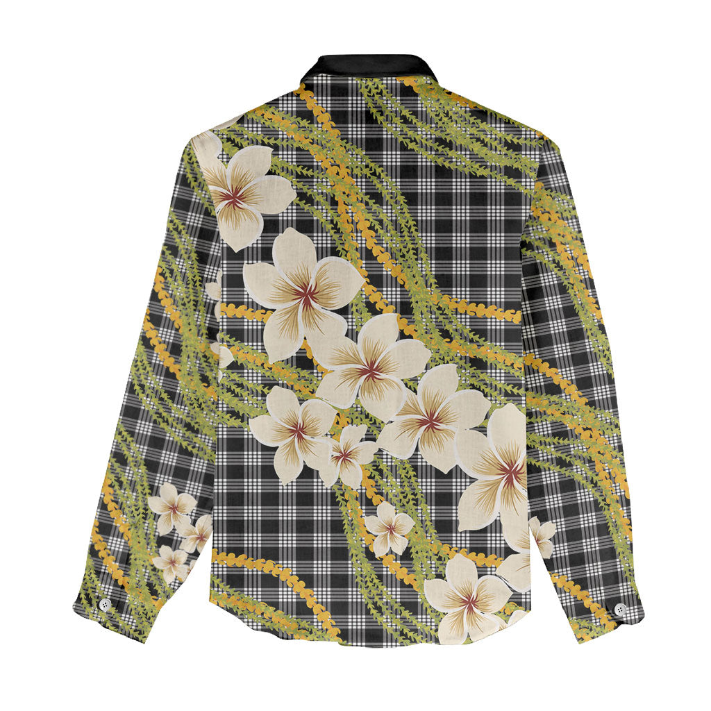 Ele'ele Hawai'i Palaka Plumeria Women Casual Shirt Puakenikeni and Maile Lei