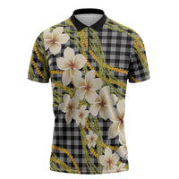 Ele'ele Hawai'i Palaka Plumeria Zipper Polo Shirt Puakenikeni and Maile Lei