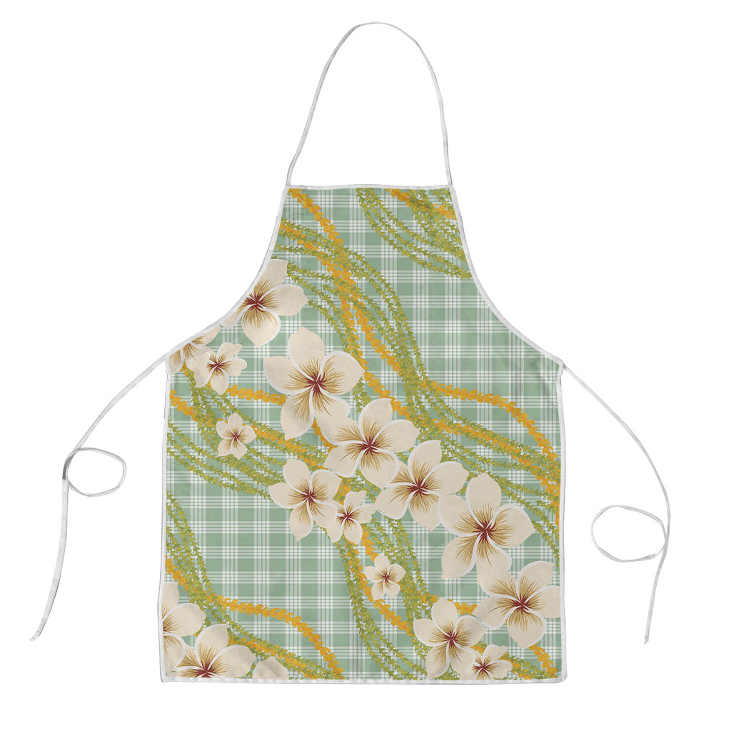 Liko Kukui Hawai'i Palaka Plumeria Apron Puakenikeni and Maile Lei LT9 Sage Green - Polynesian Pride