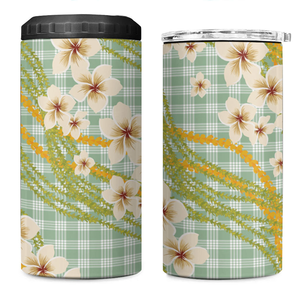 Liko Kukui Hawai'i Palaka Plumeria 4 in 1 Can Cooler Tumbler Puakenikeni and Maile Lei
