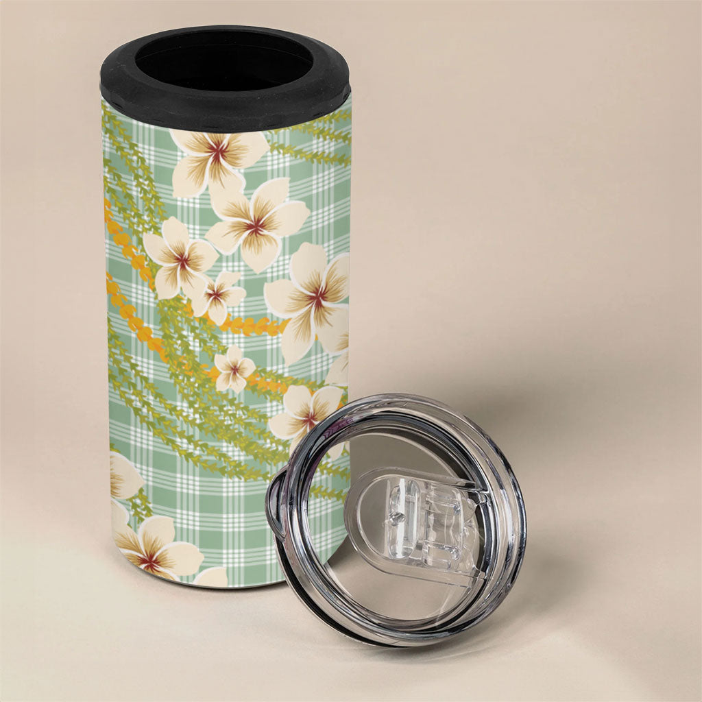 Liko Kukui Hawai'i Palaka Plumeria 4 in 1 Can Cooler Tumbler Puakenikeni and Maile Lei