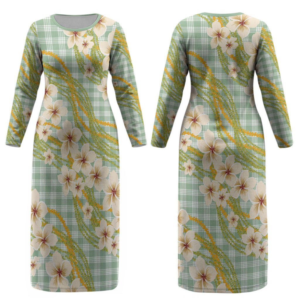 Liko Kukui Hawai'i Palaka Plumeria Couples Matching Long Sleeve Bodycon Dress and Hawaiian Shirt Puakenikeni and Maile Lei
