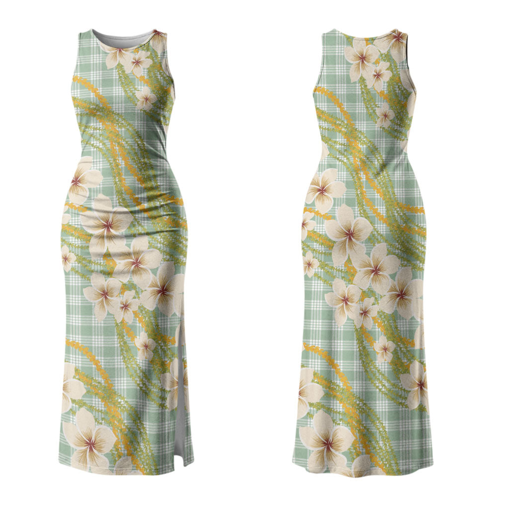 Liko Kukui Hawai'i Palaka Plumeria Couples Matching Tank Maxi Dress and Hawaiian Shirt Puakenikeni and Maile Lei