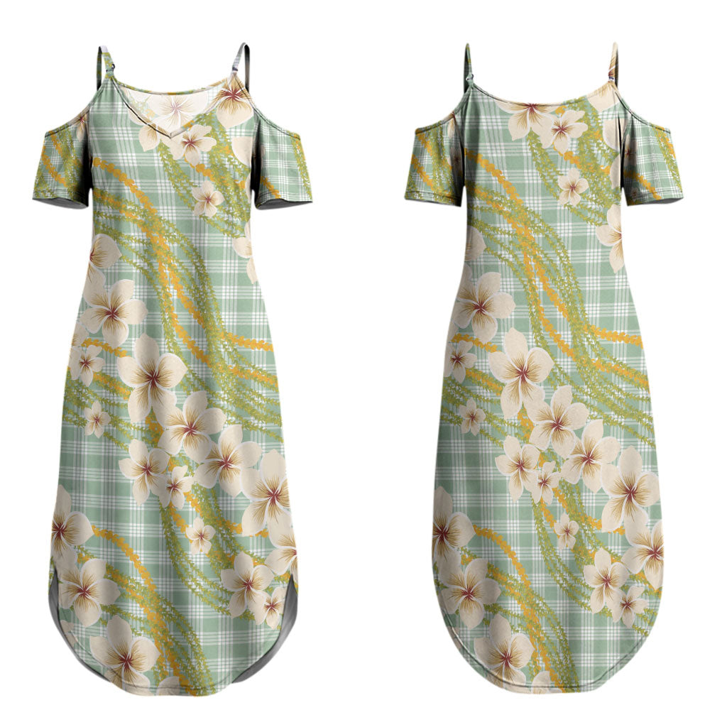 Liko Kukui Hawai'i Palaka Plumeria Family Matching Summer Maxi Dress and Hawaiian Shirt Puakenikeni and Maile Lei