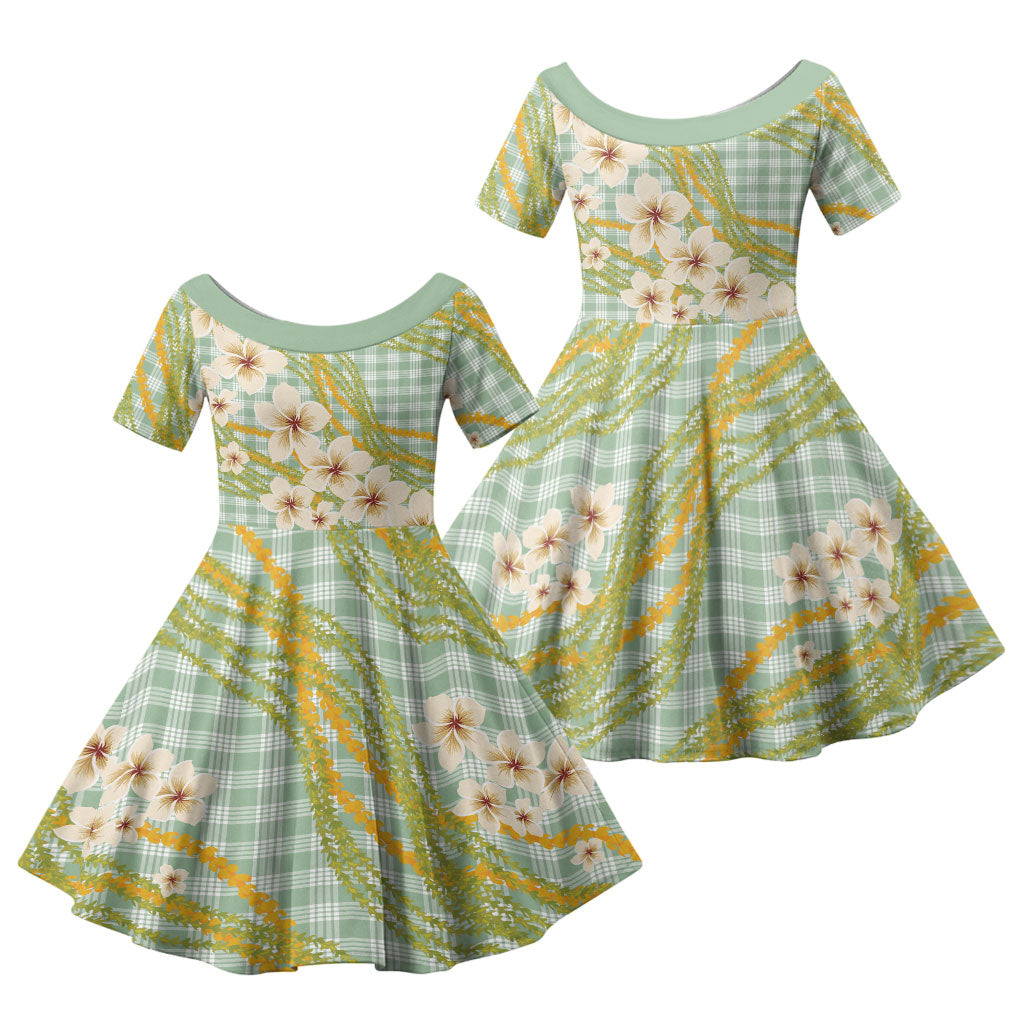 Liko Kukui Hawai'i Palaka Plumeria Family Matching Tank Maxi Dress and Hawaiian Shirt Puakenikeni and Maile Lei