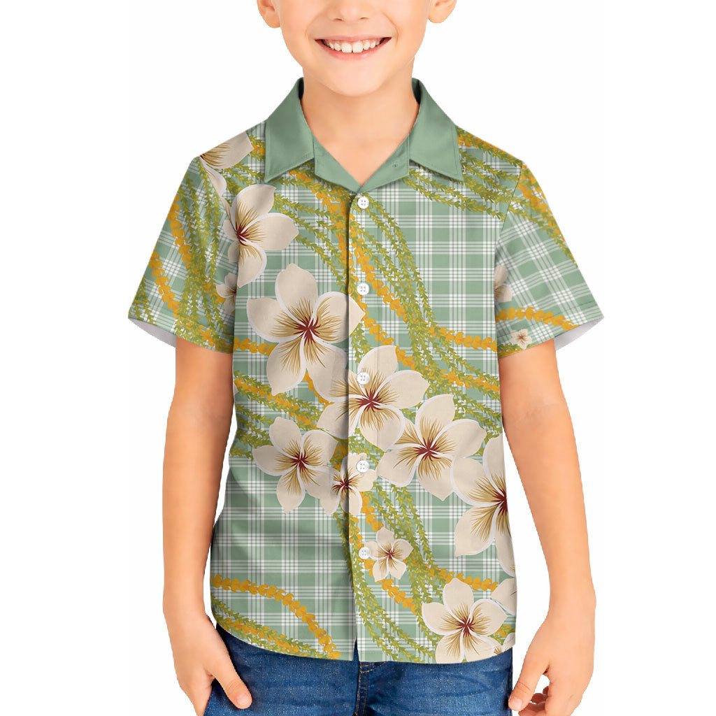Liko Kukui Hawai'i Palaka Plumeria Hawaiian Shirt Puakenikeni and Maile Lei