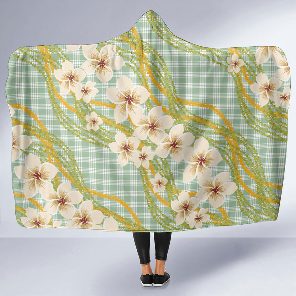 Liko Kukui Hawai'i Palaka Plumeria Hooded Blanket Puakenikeni and Maile Lei
